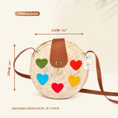 Charming Shoulder Bag with Colored Hearts and Flap Closure